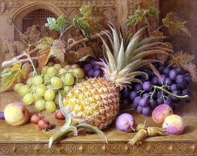 A Still Life of a Pineapple, Grapes, Peaches, Strawberries and Hazelnuts on a Dresser by William B. Hough
