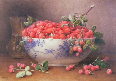 Still Life of Raspberries in a Blue and White Bowl by William B. Hough