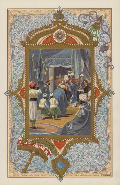 The future King Edward VII investing Princes with the Star of India, at Calcutta by William Barnes (after) Wollen