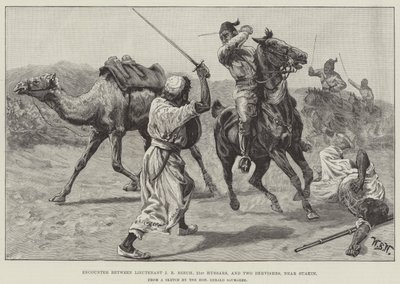 Encounter between Lieutenant J R Beech, 21st Hussars, and Two Dervishes, near Suakin by William Barnes Wollen
