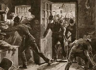 Fight at Ennis between National Leaguers and Police, 1886, Illustration from 