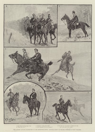 The Autumn Cavalry Manoeuvres on the Berkshire Downs, Scouting Party of the 20th Hussars in Foggy Weather by William Barnes Wollen