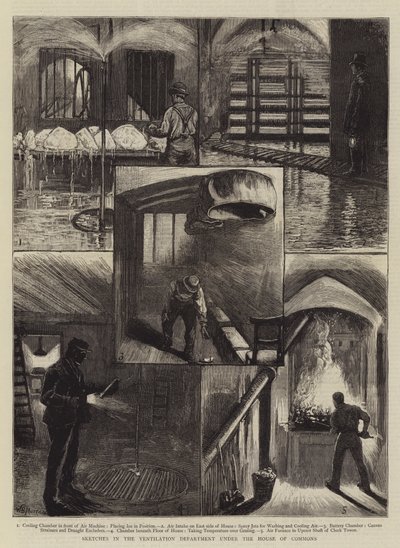 Sketches in the Ventilation Department Under the House of Commons by William Bazett Murray