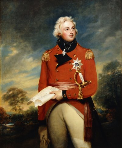 Portrait of William Frederick, 2nd Duke of Gloucester, Three-Quarter Length, Wearing the Uniform of Colonel of the 3rd Guards and the Breast Star of the Order of the Garter and Holding a Campaign Plan, in a Wooded Landscape by William Beechey