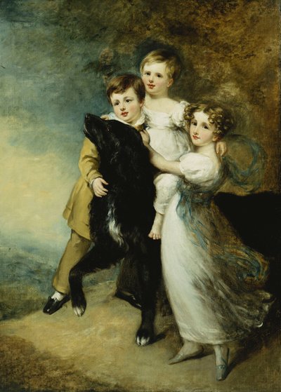 Three Children with a Dog in a Landscape by William Beechey