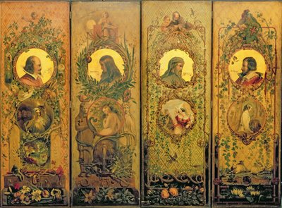 A Four Leaf Screen with Portraits of Shakespeare, Milton, Chaucer and Spenser by William Bell Scott