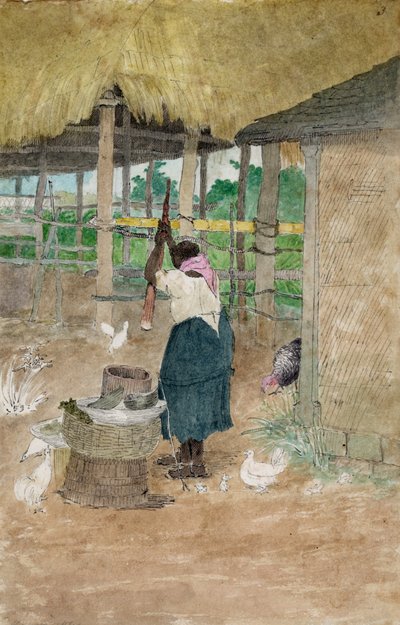 Woman beating cassava, Jamaica by William Berryman, active in Jamaica during the period 1808-1816 by William Berryman