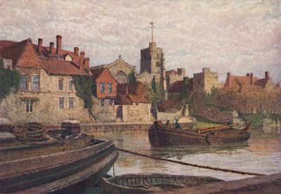 Maidstone. Back of the Ancient Palace, The Church and Old College from across the Medway by William Biscombe Gardner