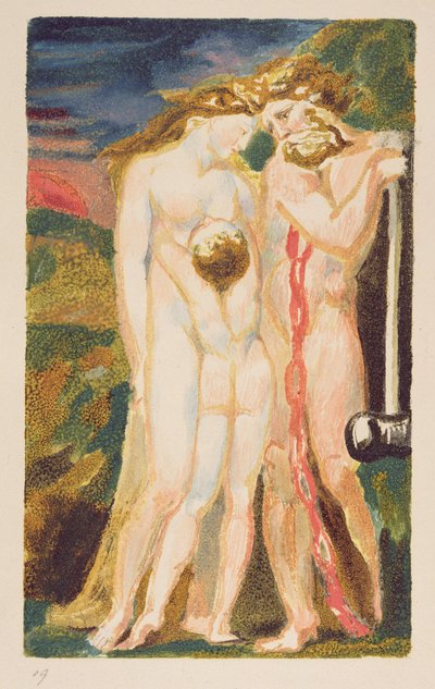 A nude woman looking down at a half-grown boy, plate 18 from 