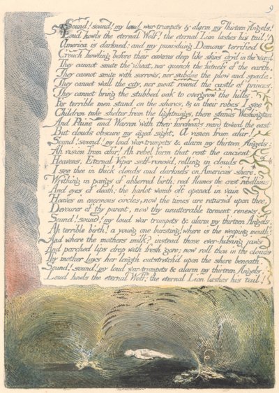 America. A Prophecy, Plate 11, Sound! Sound! My Loud War-Trumpets.... by William Blake