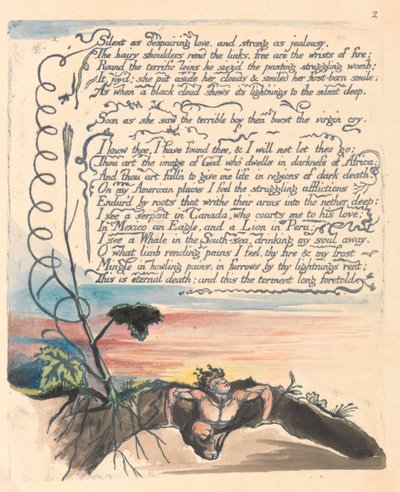 America. A Prophecy, Plate 4, Silent as despairing love.... by William Blake