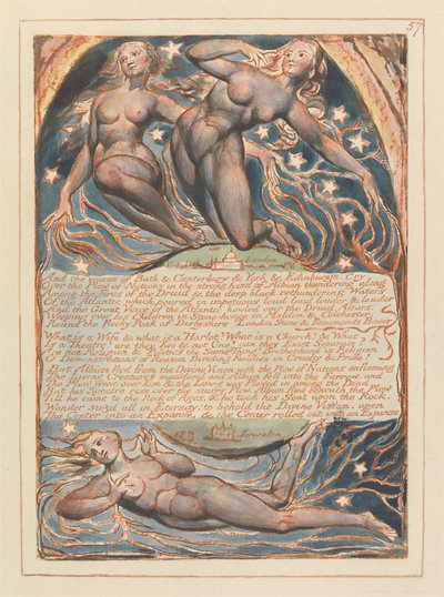 And the voices of Bath & Canterbury & York & Edinburgh, Cry... (Plate 57) by William Blake