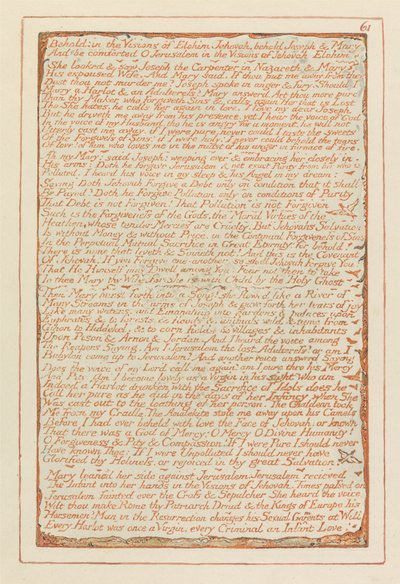 Jerusalem, Plate 61, Behold- in the Visions of Elohim Jehovah by William Blake