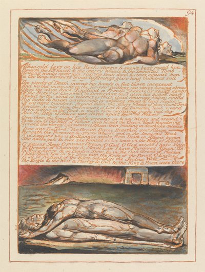 Jerusalem, Plate 94, Albion Cold Lays on His Rock by William Blake