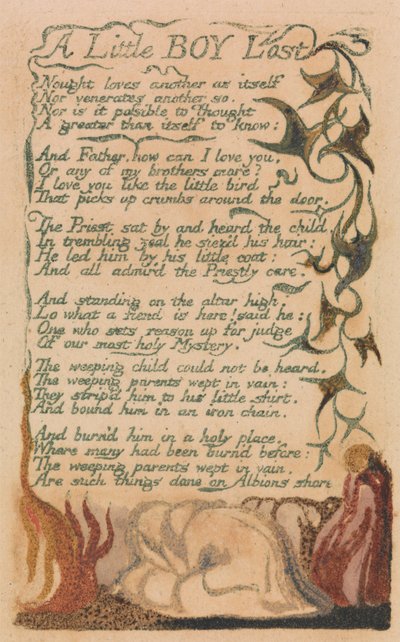 Songs of Innocence and of Experience, Plate 43, "A Little Boy Lost" (Bentley 50) by William Blake