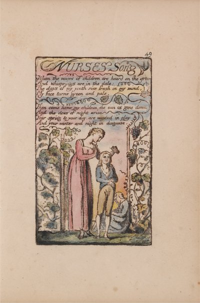 Songs of Innocence and of Experience, Plate 49, Nurses Song (Bentley 38) by William Blake