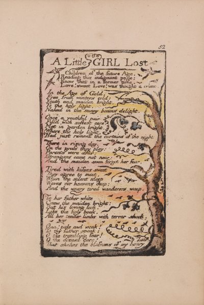 Songs of Innocence and of Experience, Plate 52, A Little Girl Lost (Bentley 51) by William Blake