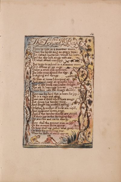 Songs of Innocence and of Experience, Plate 54, The School Boy (Bentley 53) by William Blake