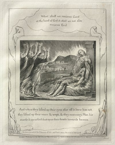 The Book of Job: No. 7, And When they had lifted up their eyes afar off and knew him not, they lifted up their voices and wept by William Blake
