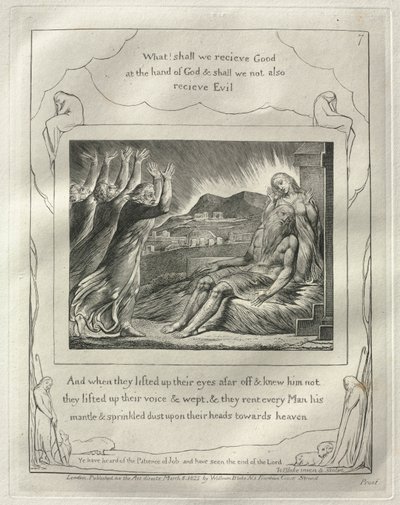 The Book of Job: No. 7, And When They Had Lifted Up Their Eyes Afar Off and Knew Him Not..., 1825 by William Blake