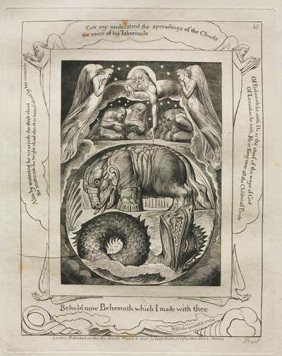 The Book of Job: Pl. 15, Behold now Behemoth which I made with thee, 1825 by William Blake