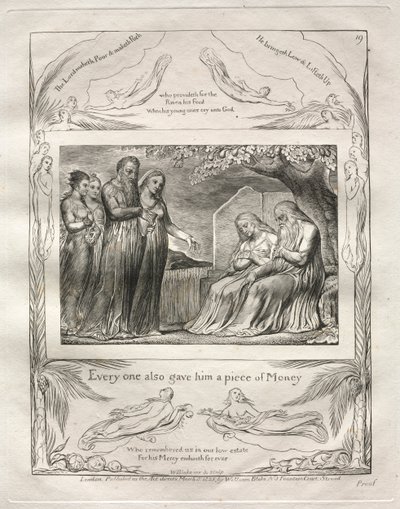 The Book of Job: Pl. 19, Every one also gave him a piece of Money by William Blake