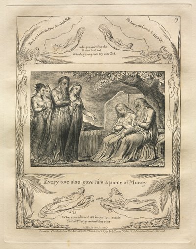 The Book of Job: Pl. 19, Every one also gave him a piece of Money by William Blake