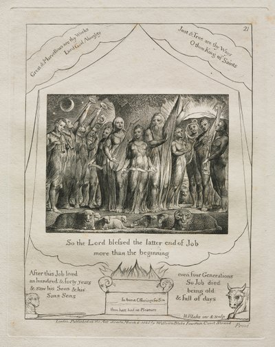 The Book of Job: Pl. 21, So the Lord blessed the latter end of Job more than the beginning by William Blake