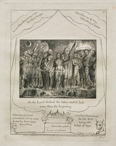 The Book of Job: Pl. 21, So the Lord blessed the latter end of Job more than the by William Blake