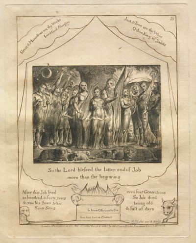 The Book of Job: Pl. 21, So the Lord blessed the latter end of Job more than the beginning by William Blake