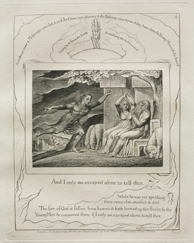 The Book of Job: Pl. 4, And I only am escaped alone to tell thee by William Blake