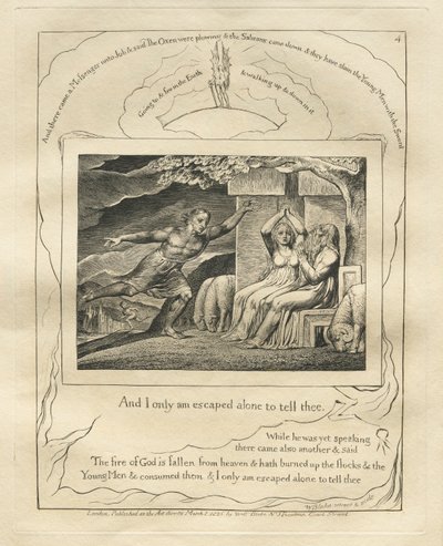 The Book of Job: Pl. 4, And I only am escaped alone to tell thee by William Blake