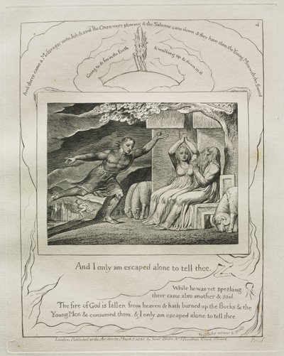 The Book of Job: Pl. 4, And I Only Am Escaped Alone to Tell Thee by William Blake