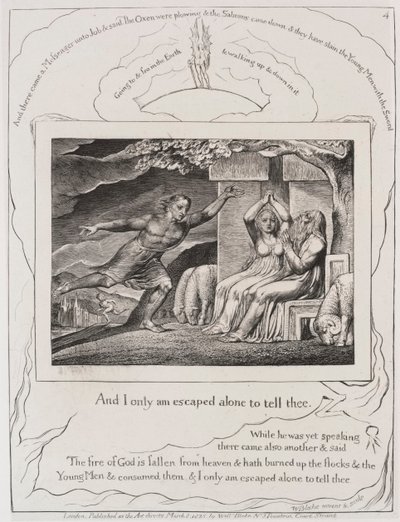 The Book of Job: Pl. 4, and I Only Am Escaped Alone to Tell Thee by William Blake