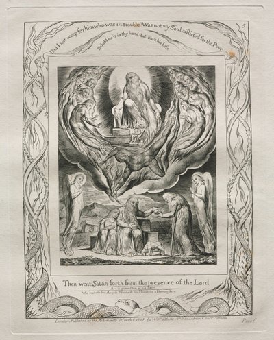 The Book of Job: Pl. 5, Then went Satan forth from the presence of the Lord, 1825 by William Blake