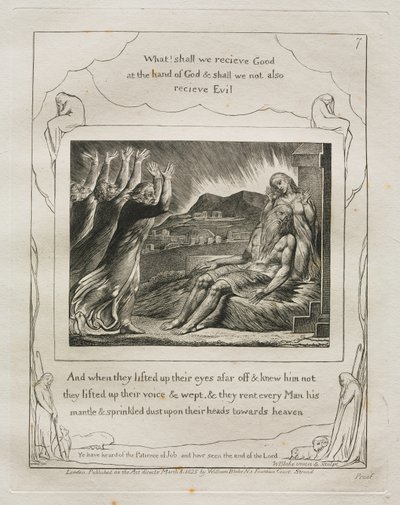 The Book of Job: Pl. 7, And when they lifted up their eyes afar off and knew him not they lifted up their voices and wept by William Blake