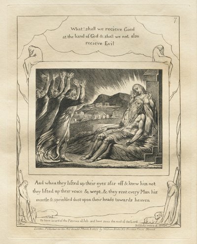 The Book of Job: Pl. 7, And when they lifted up their eyes afar off and knew him not they lifted up their voices and wept by William Blake