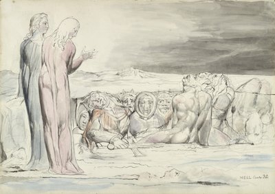 The Circle of Traitors: Alberti Brothers, illustration to the Divine Comedy by Dante Alighieri, 1824-27 by William Blake