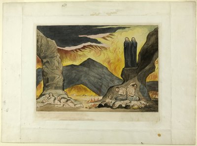 The Circle of the Falsifiers: Dante and Virgil Covering their Noses Because of the Stench. Inferno, canto XXIX by William Blake