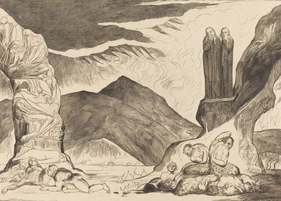 The Circle of the Falsifiers: Dante and Virgil Covering their Noses because of the stench by William Blake
