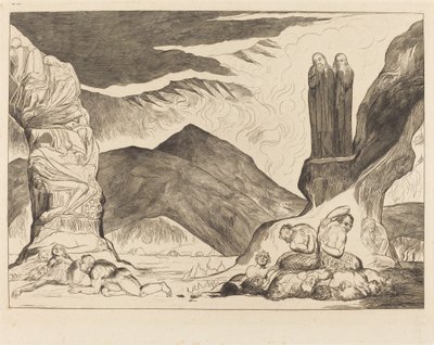 The Circle of the Falsifiers; Dante and Virgil Covering their Noses because of the Stench by William Blake