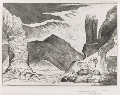 The Circle of the Falsifiers; Dante and Virgil Covering their Noses because of the Stench by William Blake