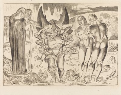 The Circle of the Thieves; Agnolo Brunelleschi Attacked by a Six-Footed Serpent by William Blake