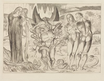 The Circle of the Thieves; Agnolo Brunelleschi Attacked by a Six-Footed Serpent by William Blake