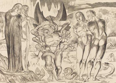 The Circle of the Thieves, Agnolo Brunelleschi Attacked by a Six-Footed Serpent by William Blake