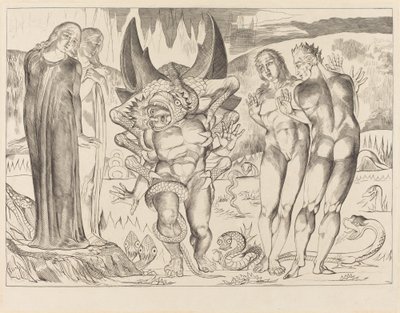 The Circle of the Thieves, Agnolo Brunelleschi Attacked by a Six-Footed Serpent by William Blake