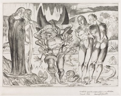 The Circle of the Thieves, Agnolo Brunelleschi Attacked by a Six-Footed Serpent by William Blake