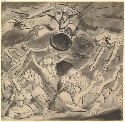 The Last Trumpet (recto); Two studies of a right eye, a profile of an open-mouthed young man, the head of an eagle, and the head of a lion (verso) by William Blake