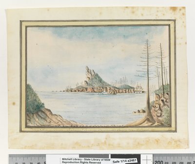 Phillip & Nepean Islands. Justinian & Surprise standing into Sydney Bay, August 23 1790 by William Bradley