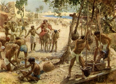 Israelites Making Bricks in Egypt. Exodus I. II:14 - Bible by William Brassey Hole